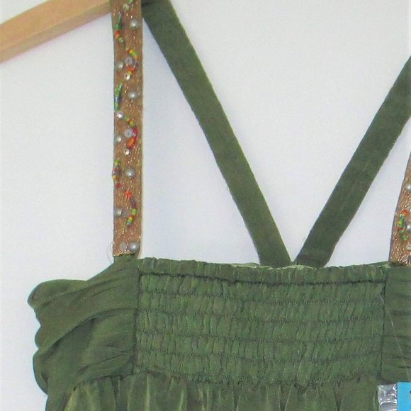 Alice & Olivia: Boho Chic,  Olive Green & Gold beaded Top, size XS - Picture 3 of 5